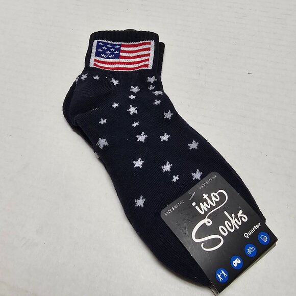 New Into Socks USA Flag Stars Stripes Quarter Rise Shoes 7 -12 Unisex Navy Blue - Picture 8 of 9